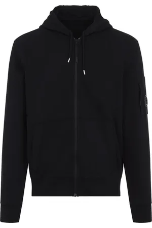 C.P. Company Bluzy, Mężczyzna, Czarny, L, Bawełna, Lekka bluza z kapturem i zamkiem błyskawicznym z polaru