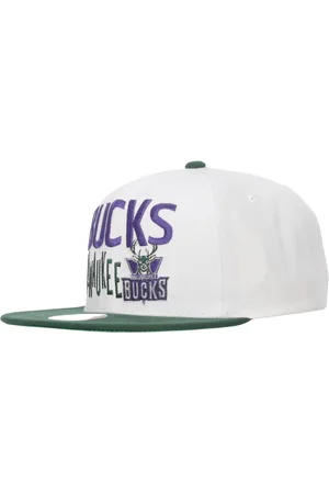 Mitchell & Ness Akcesoria, Mężczyzna, Biały, ONE SIZE, Czapka Milwaukee Bucks z płaskim daszkiem