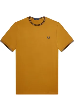 Fred Perry Koszulki, Mężczyzna, brązowy, M, Bawełna, Bawełniany T-shirt z podwójnym prążkowanym wykończeniem