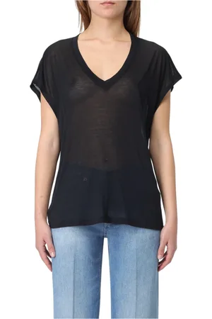 Dondup Koszulki, Kobieta, Czarny, M, T-shirt z modalu z dekoltem w serek