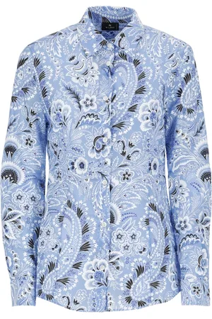 Etro Bluzki, Kobieta, Niebieski, L, Bawełna, Wzorzysta koszula slim fit