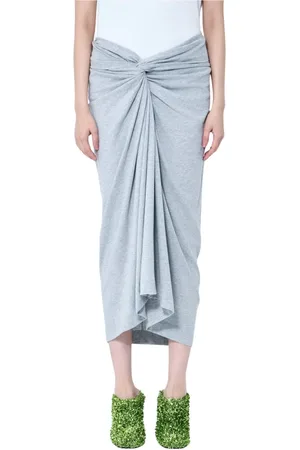 DRIES VAN NOTEN Spódnice, Kobieta, Szary, S, Bawełna, Bawełniana spódnica midi z węzłem z przodu