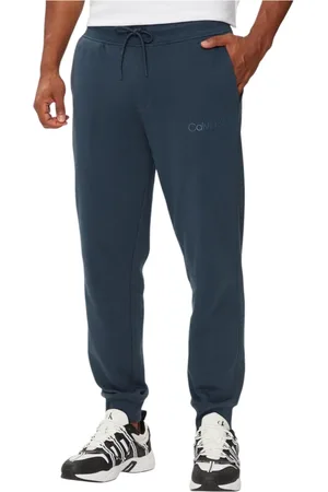 Calvin Klein Spodnie, Mężczyzna, Niebieski, 2XL, Niebieskie Bawełniane Spodnie z Koronkowym Zapięciem