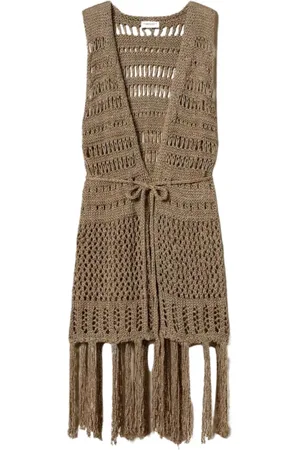 Twin-Set Kurtki, Kobieta, brązowy, ONE SIZE, Poliester, Złote kurtki z frędzlami Lurex