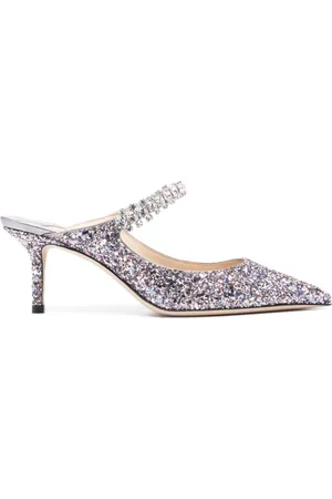 Jimmy Choo Buty, Kobieta, Szary, 39 EU, Srebrne Glitterowe Mulesy na Obcasie