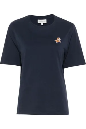Maison Kitsuné Koszulki, Kobieta, Niebieski, S, Bawełna, Niebieska koszulka z naszywką Speedy Fox
