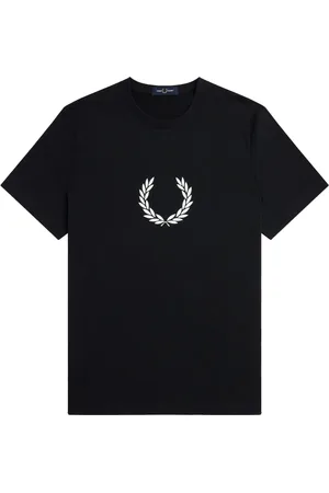 Fred Perry Koszulki, Mężczyzna, Czarny, M, Bawełna, Koszulka z Grafiką Wieńca Laurowego
