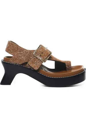Loewe Buty, Kobieta, brązowy, 37 EU, Zamsz, Zamszowe sandały z metalowymi klamrami
