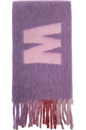 Marni Akcesoria, Kobieta, Fioletowy, ONE SIZE, Maxi Logo Wełniany Szal z Moherem