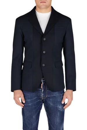 Dsquared2 Kurtki, Mężczyzna, Niebieski, M, Wełna, Granatowa marynarka z elastycznej wełny