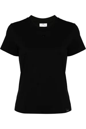 Courrèges Koszulki, Kobieta, Czarny, S, Bawełna, T-shirt z okrągłym dekoltem i haftowanym logo