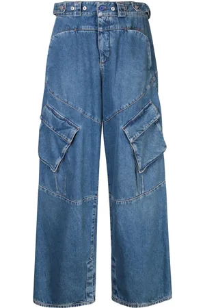 MARCELO BURLON Jeansy, Mężczyzna, Niebieski, S, Bawełna, Spodnie Cargo Jeansy z naszywką z logo
