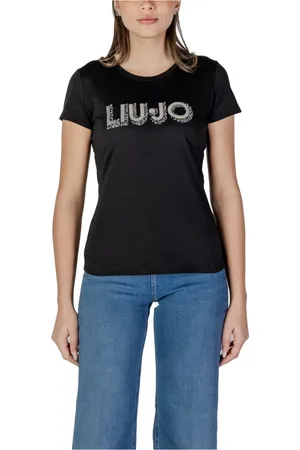 Liu Jo Koszulki, Kobieta, Czarny, XS, Bawełna, Czarny T-shirt z Kwiatowym Nadrukiem