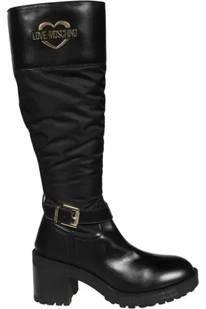 Moschino Buty, Kobieta, Czarny, 35 EU, Poliester, Kozaki za Kolano z Ostrym Noskiem