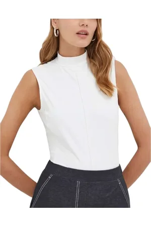 Max Mara Koszulki, Kobieta, Biały, L, Polo Neck Sleeveless T-shirt