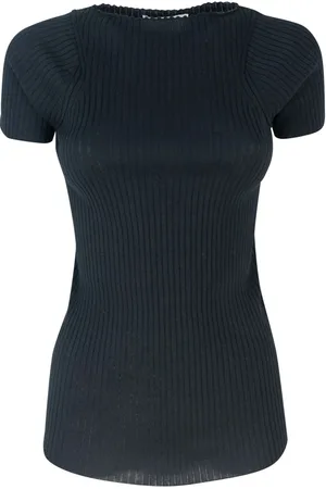 Sportmax Swetry, Kobieta, Czarny, S, Bawełna, Czarny Prążkowany Sweter Bawełniany