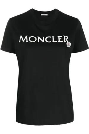 Moncler Koszulki, Kobieta, Czarny, M, Bawełna, T-shirt z krótkim rękawem i nadrukiem logo