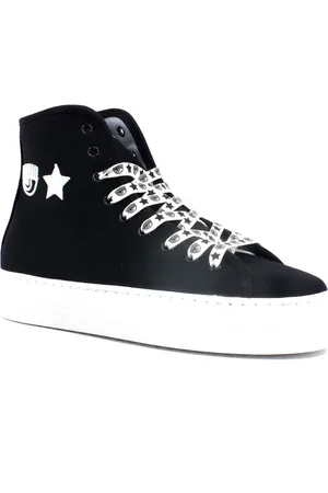 Chiara Ferragni Buty, Kobieta, Czarny, 40 EU, Wysokie czarno-białe sneakersy z płótna