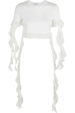 BLUMARINE Koszulki, Kobieta, Biały, S, Elegancka Bluzka z Marszczeniami