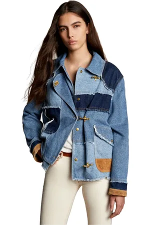 FAY Kurtki, Kobieta, Niebieski, S, Bawełna, Kurtka Jeansyowa Patchwork