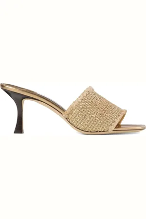 Jimmy Choo Buty, Kobieta, Beżowy, 37 EU, Sandał Rafia Lurex w Kolorze Piasku i Złota