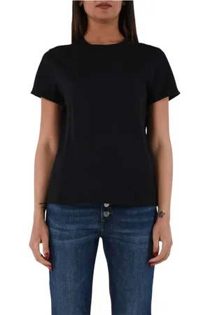 Dondup Koszulki, Kobieta, Czarny, L, Bawełna, Bawełniana koszulka jersey z haftem