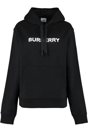 Burberry Bluzy, Kobieta, Czarny, M, Bawełna, Bluza z kapturem z prążkowanymi brzegami i nadrukiem