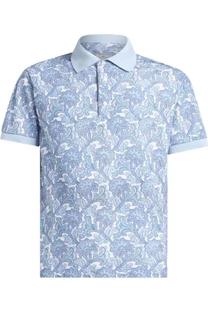 Etro Koszulki, Mężczyzna, Niebieski, XL, Bawełna, Niebieska koszulka polo w kwiatowy wzór paisley