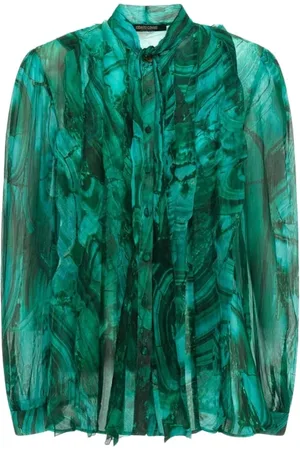 Roberto Cavalli Bluzki, Kobieta, Zielony, L, Jedwabna bluzka z malachitowym wzorem