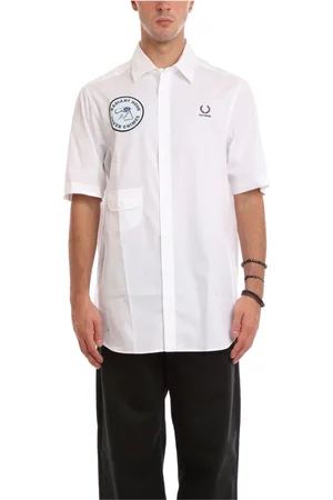 Fred Perry Koszule, Mężczyzna, Biały, M, Bawełna, Koszulka z krótkim rękawem z naszywką