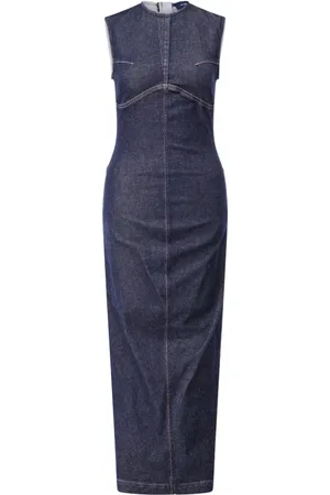 Sportmax Sukienki, Kobieta, Niebieski, S, Denim, Denimowa sukienka maxi z przeszyciem na biuście