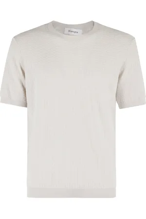 KANGRA CASHMERE Swetry, Mężczyzna, Szary, XL, Bawełna, Bawełna Lniana Dzianinowa Koszulka z Okrągłym Dekoltem