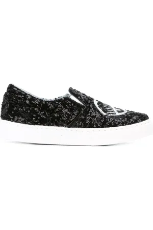 Chiara Ferragni Buty, Kobieta, Czarny, 37 EU, Skóra, Czarne wsuwane sneakersy z cekinami