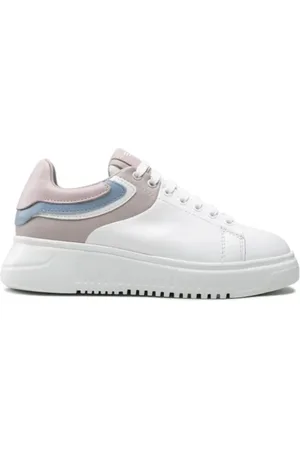 Emporio Armani Buty, Kobieta, Biały, 38 EU, Skóra, Wielokolorowe Sneakersy z Wstawką na Pięcie