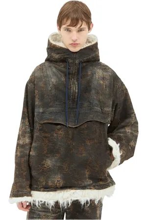 Diesel Kurtki, Mężczyzna, brązowy, M, Denim, Kurtka Anorak z Powlekanego Jacquardowego Denimu