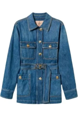 Twin-Set Kurtki, Kobieta, Niebieski, XS, Denim, Kurtka saharyjska z denimu z kołnierzem