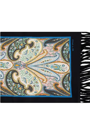 Etro Akcesoria, Kobieta, Czarny, ONE SIZE, Jedwabny Szal w Kwiaty i Paisley