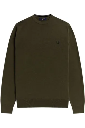 Fred Perry Swetry, Mężczyzna, Zielony, L, Bawełna, Klasyczny sweter z okrągłym dekoltem