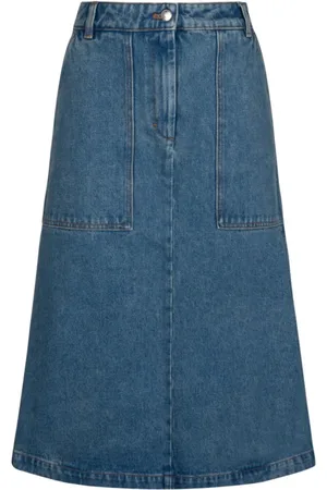 Maison Kitsuné Spódnice, Kobieta, Niebieski, W28, Bawełna, Dżinsowa spódnica midi Indigo