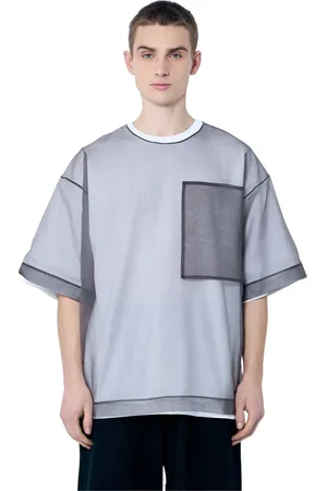 DRIES VAN NOTEN Koszulki, Mężczyzna, Biały, L, Bawełna, Przezroczysta Koszulka z Okrągłym Dekoltem i Kontrastowymi Panelami