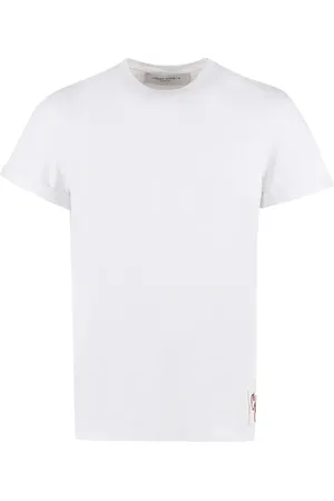 Golden Goose Koszulki, Mężczyzna, Biały, L, Bawełna, Prążkowany T-shirt z bawełny z okrągłym dekoltem