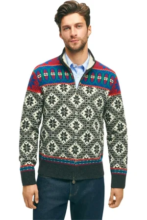 Brooks Brothers Swetry, Mężczyzna, Beżowy, M, Wełna, Wielobarwny kardigan z wełny jagnięcej