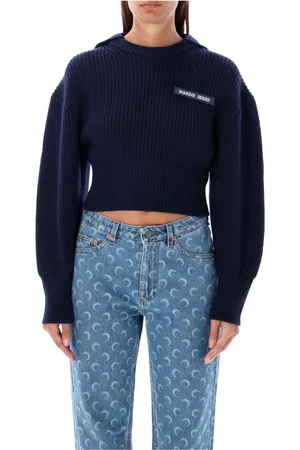 Marine Serre Swetry, Kobieta, Niebieski, M, Wełna, Sweter z kapturem w stylu marynarskim Sailor Knitwear