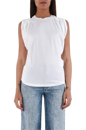 Dondup Koszulki, Kobieta, Biały, S, Bawełna, T-shirt z dżerseju Fluid z wyściełanymi ramiączkami