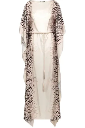 Roberto Cavalli Sukienki, Kobieta, Beżowy, M, Kaftan z nadrukiem rekina Ivoire Kobieta