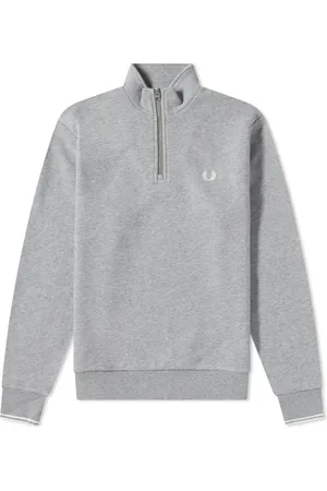 Fred Perry Bluzy, Mężczyzna, Szary, S, Bawełna, Bluza z krótkim zamkiem