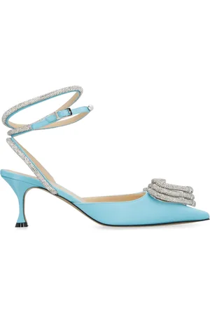 Mach & Mach Buty, Kobieta, Niebieski, 36 EU, Skóra, Satynowe czółenka Slingback z ozdobą z cyrkonii