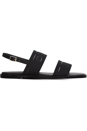 Calvin Klein Buty, Kobieta, Czarny, 36 EU, Skóra, Skórzane sandały płaskie