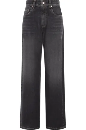 Brunello Cucinelli Jeansy, Kobieta, Czarny, S, Bawełna, Luźne jeansy z ozdobą Monile