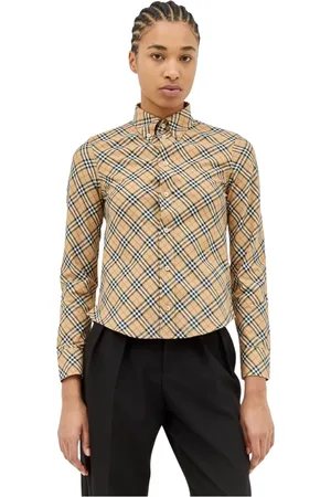 Burberry Bluzki, Kobieta, Beżowy, S, Bawełna, Klasyczna koszula bawełniana w kratę